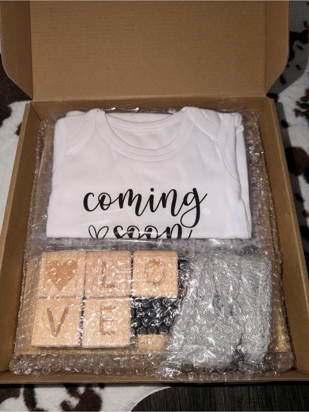 White "Coming Soon" Baby Bodysuit - Gift Set